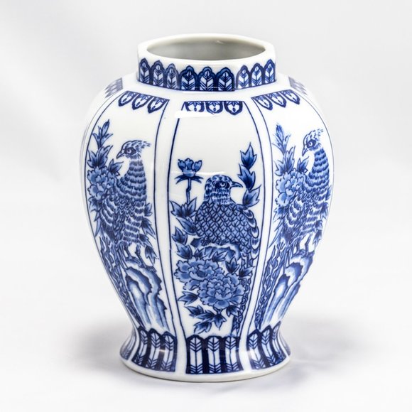 Andrea By Sadek Other - Vintage Blue and White Vase, Japanese Hand Painted Chinoiseries Pheasants Asian